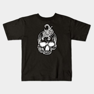 Skull Scorpion and Flowers (white version) Kids T-Shirt